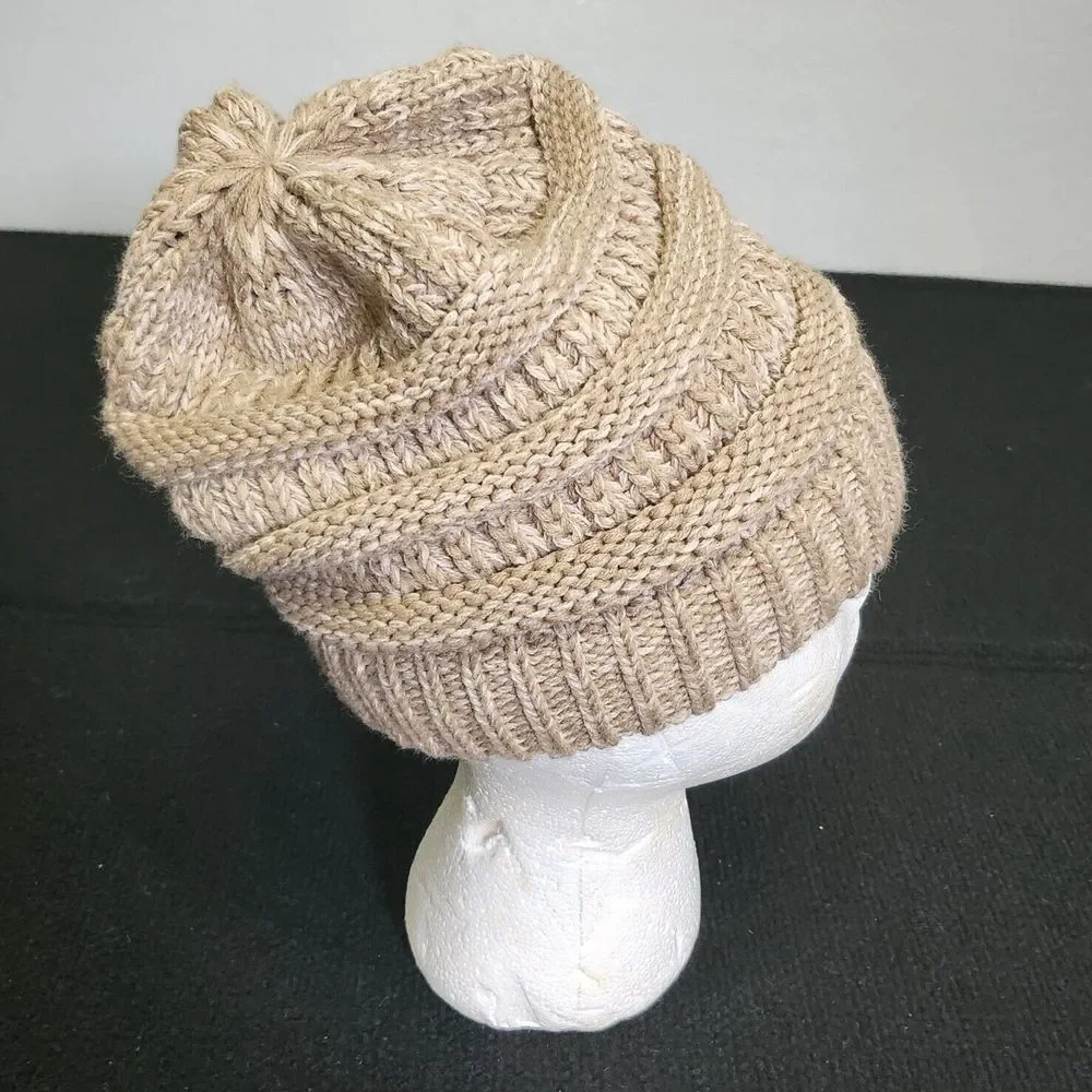 C.C Beige Knit Beanie Hat thick‎ soft oversized cap hat